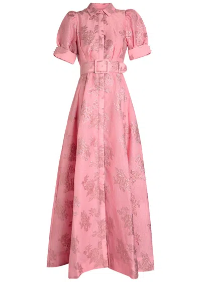 Rebecca Vallance Benette Belted Brocade Shirt Dress In Pink