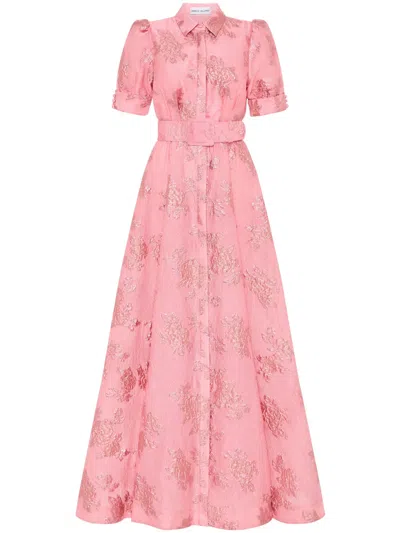 Rebecca Vallance Benette Belted Brocade Shirt Dress In Pink