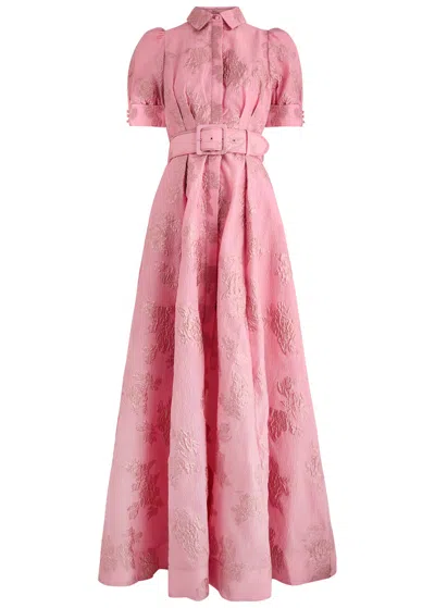Rebecca Vallance Annette Floral-jacquard Cloqué Gown In Pink