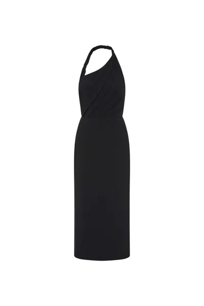 Rebecca Vallance Aria Halter Midi Dress In Black