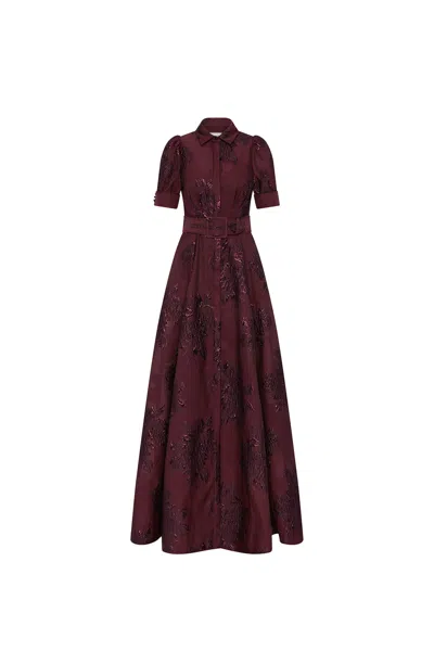 Rebecca Vallance Arlette Belted Floral Short-sleeve Maxi Dress In Red