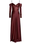 Rebecca Vallance Avalon Off-the-shoulder Satin Gown In Burgundy