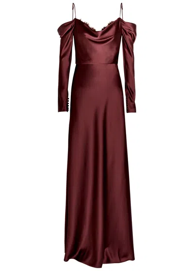 Rebecca Vallance Avalon Off-the-shoulder Satin Gown In Burgundy