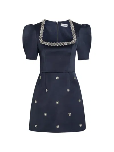 Rebecca Vallance Ayla Crystal-embellished Satin-crepe Mini Dress In Blue