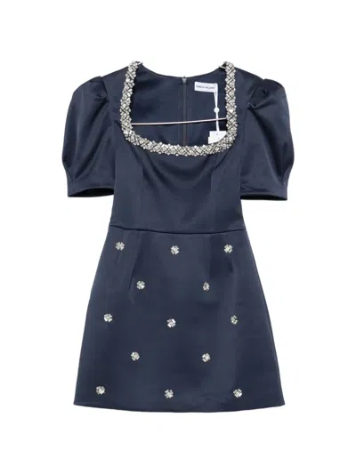 Rebecca Vallance Ayla Crystal-embellished Puff-sleeve Mini Dress In Blue