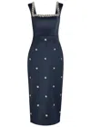 Rebecca Vallance Ayla Crystal-embellished Satin-crepe Midi Dress In Blue