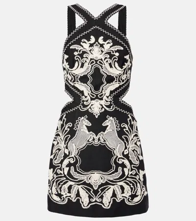 Rebecca Vallance Azera Embroidered Linen-blend Minidress In Black