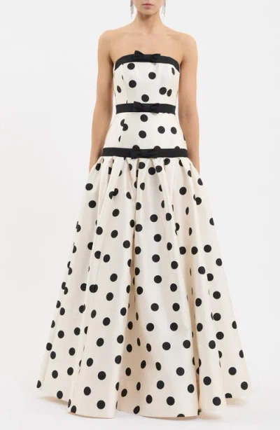 Rebecca Vallance Bacio Polka Dot Strapless Gown In Spot