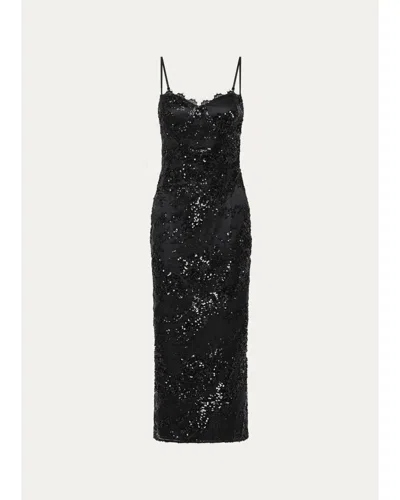 Rebecca Vallance Beau Sequin Lace Column Midi Dress In Black