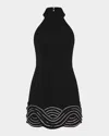 Rebecca Vallance Bellatrix Low-back Rhinestone Halter Mini Dress In Black
