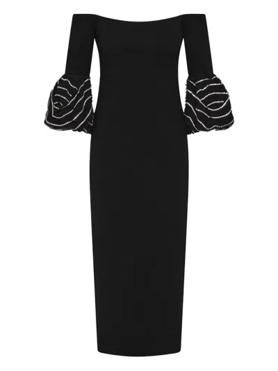 Rebecca Vallance Bellatrix Off-the-shoulder Crystal-embellished Crepe Midi Dress In Black