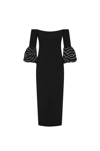 Rebecca Vallance Bellatrix Off-the-shoulder Crystal-embellished Crepe Midi Dress In Black