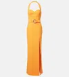 Rebecca Vallance Santara Belted Crepe Gown In Orange