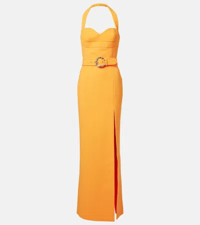 Rebecca Vallance Santara Belted Crepe Gown In Orange