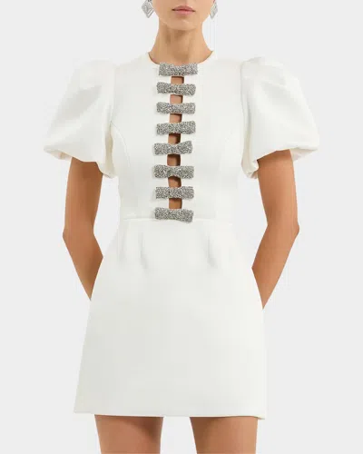 Rebecca Vallance Blaise Crystal-embellished Satin-twill Mini Dress In Neutral