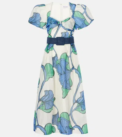 Rebecca Vallance Blue Ivy Floral Linen And Silk Midi Dress In Print