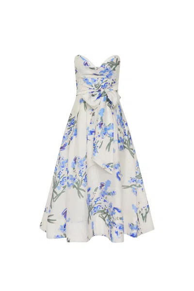 Rebecca Vallance Bluebell Belted Draped Floral-print Organza Midi Dress In Multi