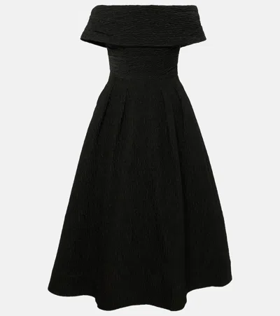 Rebecca Vallance Bridal Helene Off-shoulder Brocade Midi Dress In Schwarz