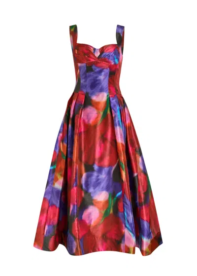 Rebecca Vallance Cabaret Roses Printed Satin Midi Dress In Red