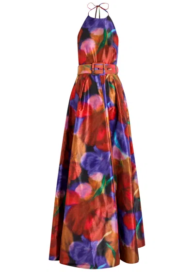 Rebecca Vallance Carbaret Roses Satin-twill Gown In Red