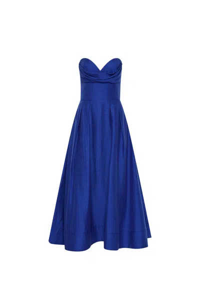 Rebecca Vallance Cera Strapless Midi Dress In Blue