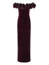 Rebecca Vallance Charles Off-shoulder Velvet Gown In Brown