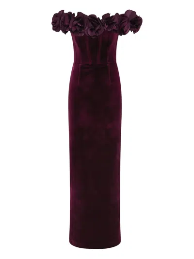 Rebecca Vallance Charles Off-shoulder Gown In Brown