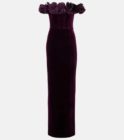 Rebecca Vallance Charles Off-shoulder Velvet Gown In Purple