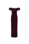 Rebecca Vallance Charles Off-shoulder Velvet Gown In Brown