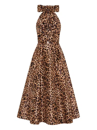 Rebecca Vallance Clarice Ruffled Belted Midi Dress In Brown