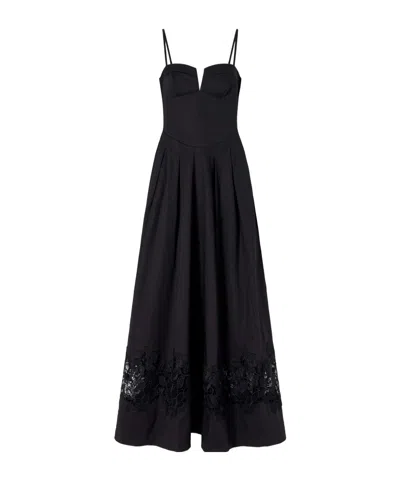 Rebecca Vallance Claribelle Lace-trimmed Cotton-blend Poplin Gown In Black