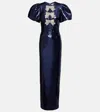 Rebecca Vallance Cressida Puff-sleve Sequined Gown In Blue