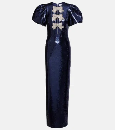 Rebecca Vallance Cressida Puff-sleve Sequined Gown In Blue