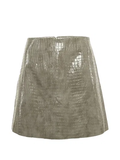 Pre-owned Rebecca Vallance Croc-effect Coated Cotton Mini Skirt In Gray