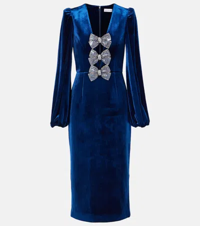 Rebecca Vallance Crystal-embellished Velvet Midi Dress In Blue