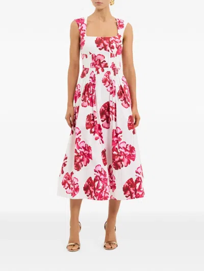Rebecca Vallance Damask Rose Floral-print Midi Dress In Brown