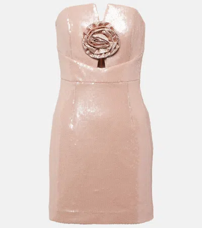 Rebecca Vallance Denise Sequined Strapless Minidress In Beige