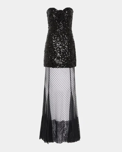 Rebecca Vallance Diana Strapless Sequin & Tulle Gown In Black
