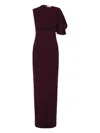 Rebecca Vallance Draped Cape Gown In Burgundy