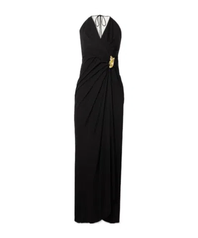 Rebecca Vallance Draped Embellished Jersey Halterneck Maxi Dress In Black