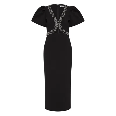 Rebecca Vallance Nyx Crystal-embellished Cutout Crepe Midi Dress In Black