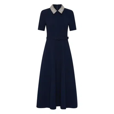 Rebecca Vallance Xena Crystal-embellished Crepe Midi Dress In Blue