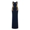 Rebecca Vallance Orla Embellished Crepe Gown In Blue