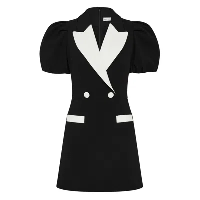 Rebecca Vallance Womens Black And White Emma Puffed-sleeves Stretch-woven Mini Dress