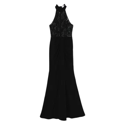 Rebecca Vallance Dixie Draped Halterneck Lace And Taffeta Gown In Black