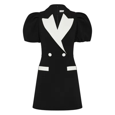 Rebecca Vallance Womens Black And White Emma Puffed-sleeves Stretch-woven Mini Dress