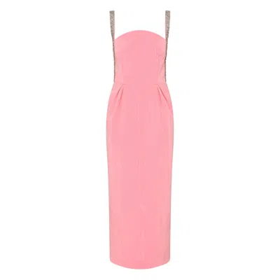 Rebecca Vallance Amaro Crystal-embellished Pleated Taffeta Midi Dress In Pink