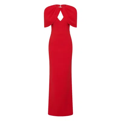 Rebecca Vallance Cameron Caped Crepe Gown In Red