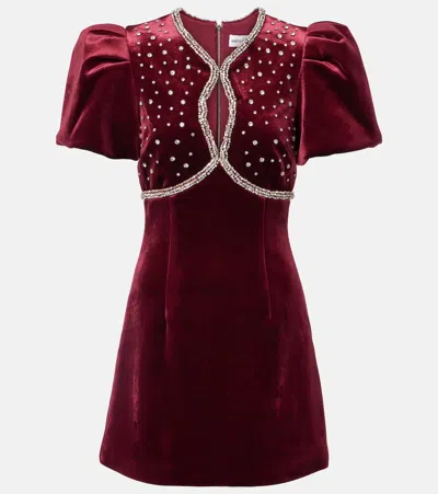 Rebecca Vallance Edwiena Embellished Velvet Minidress In Burgundy