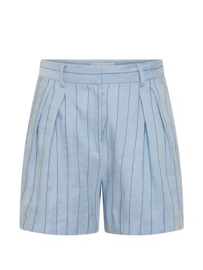 Rebecca Vallance Effie Pleated Pinstriped Shorts In Blue